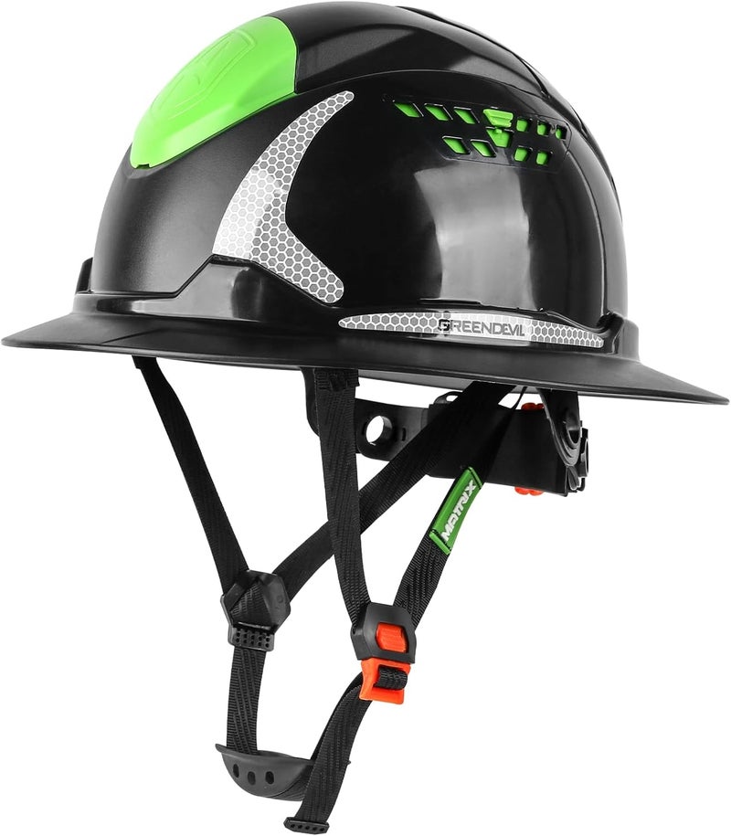 GREEN DEVIL Matrix Full Brim Hard Hat with Headlight Vented Construction Safety Helmet OSHA Approved Cascos De Construccion Work Hardhat for Men&Women - Image 1